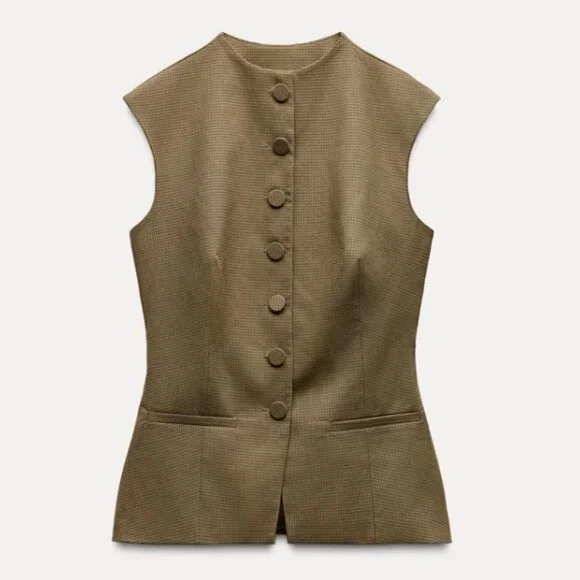 ZARA BUTTONED PLAID TOP - Picture 6 of 10